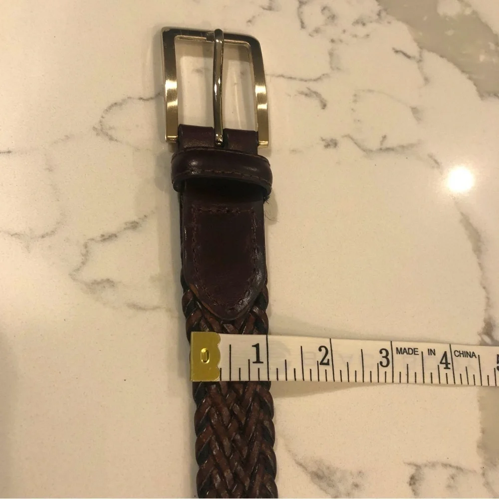 Woven Brown Leather Faux Leather Everyday Casual Adjustable Jeans Belt Size 38